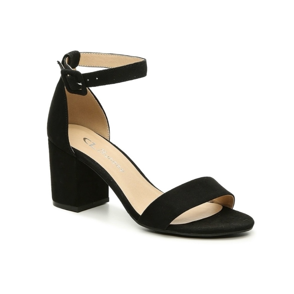 Faux Suede Wide Black Heels Size 11